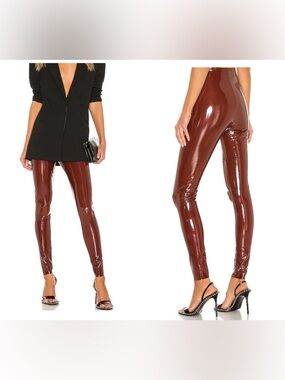 Commando Faux Patent Leather Leggings Sienna Brown High Rise Size Medium NEW